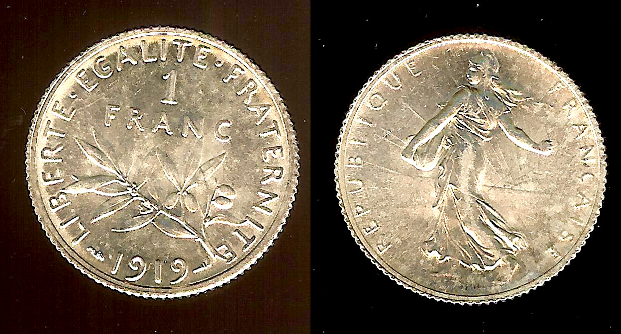 1 franc Semeuse 1919 Paris SPL
